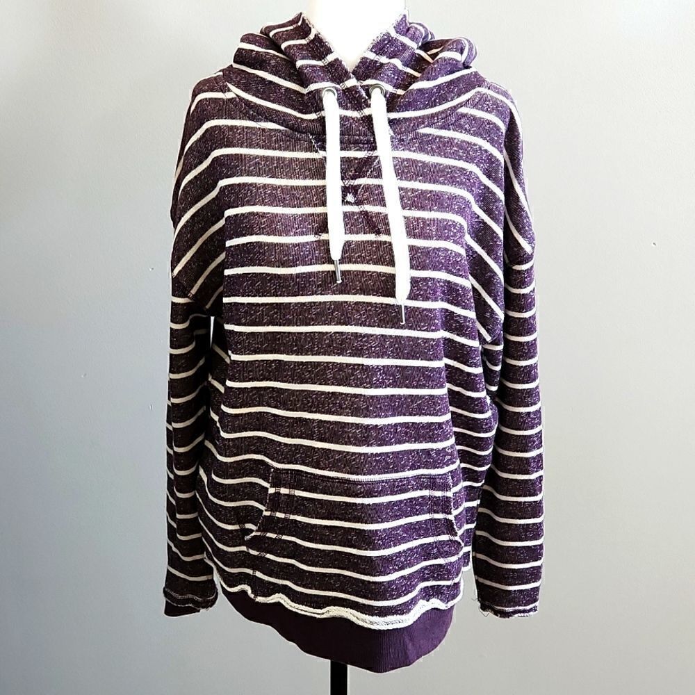 Striped Purple Hoodie Sweater with Drawstring